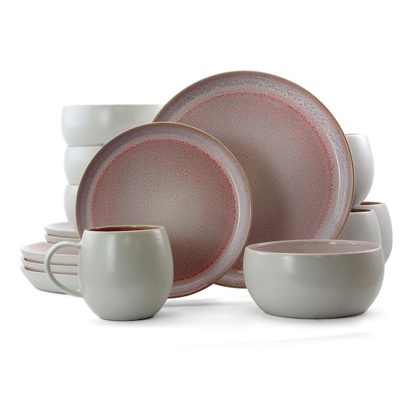 Elama Mocha Muave 16-Piece Rustic Pink Stoneware Dinnerware Set (Service for 4)