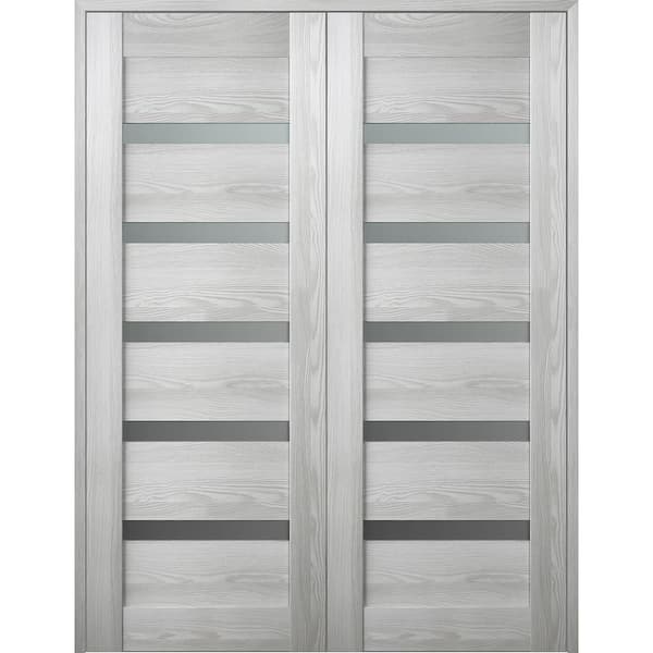 Vona 07-04 48 in. x 83.25 in. Both Active 6-Lite Frosted Glass Ribeira Ash Wood Composite Double Prehung French Door