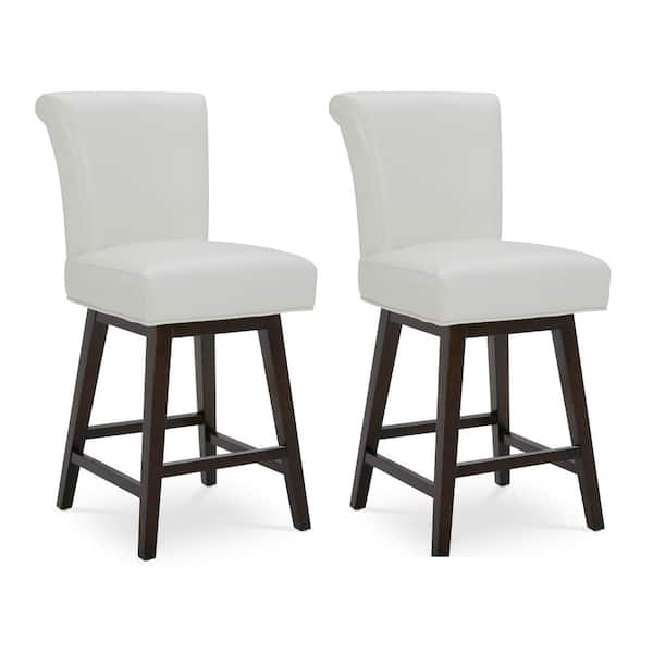 Spruce & Spring Dennis 26 in. Pure White High Back Solid Wood Frame Swivel Counter Height Bar Stool with Faux Leather Seat(Set of 2)