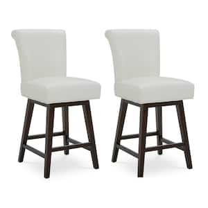 Dennis 26 in. Pure White High Back Solid Wood Frame Swivel Counter Height Bar Stool with Faux Leather Seat(Set of 2)
