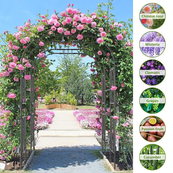 Large Tall 87 in. Garden Metal Arch Trellis for Climbing Plant Outdoor Metal Garden Arbor Wedding Arches for Lawn, Black
