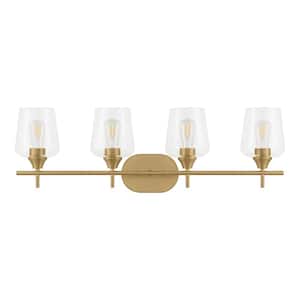 Pavlen 33 in. 4-Lights Antique Brass Vanity Light with Clear Glass Shade
