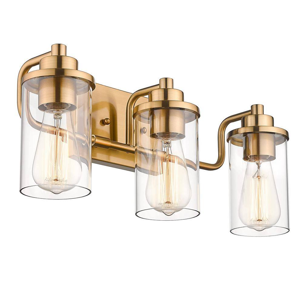 JAZAVA 19.8 in. 3 Light Champagne Bronze Vanity Light with Glass Shade
