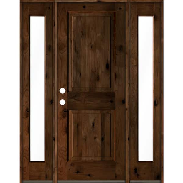 Krosswood Doors 58 in. x 80 in. Rustic Knotty Alder Sq Provincial Stained Wood Right Hand Single Prehung Front Door