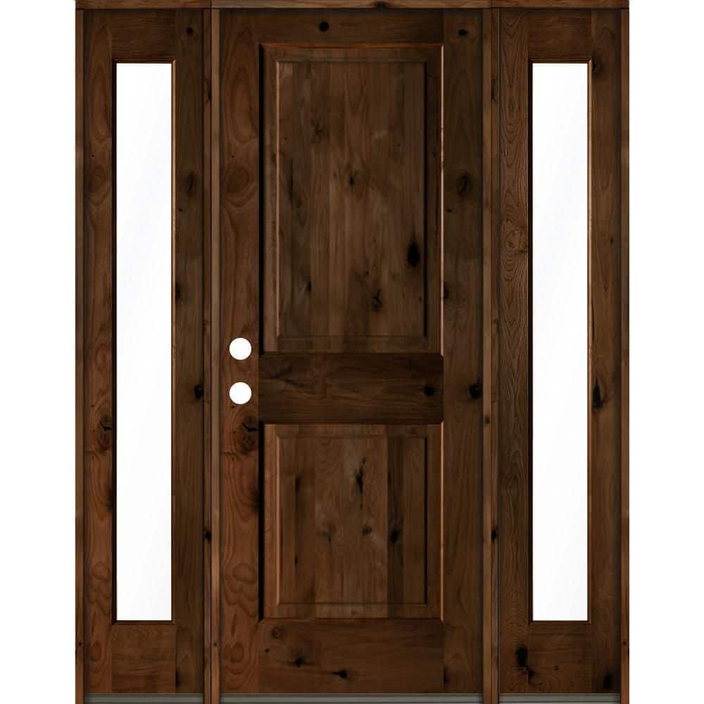 60 in. x 80 in. Rustic Knotty Alder Sq Provincial Stained Wood Right Hand Single Prehung Front Door price history on PriceWatchPro