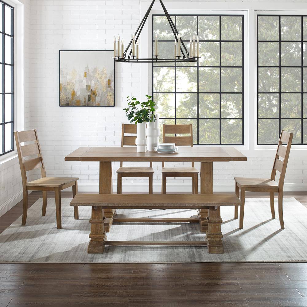 Rustic Brown Solid Wood 6-Piece Dining Set with Ladderback Chairs