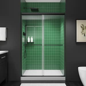 44-48 in. W x 70 in. H Framed Sliding Shower Door in Black with 1/4 in. (6 mm) Tempered Glass Shower Door