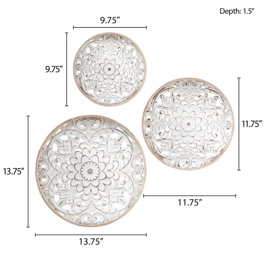 Madison Park Natural and White Fir Wood Medallion Wall Art Set