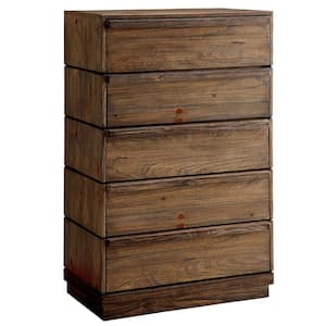 Coimbra 5-Drawers Rustic Natural Tone Chest of Drawer 51 in. H x 32 in. W x 18 in. D
