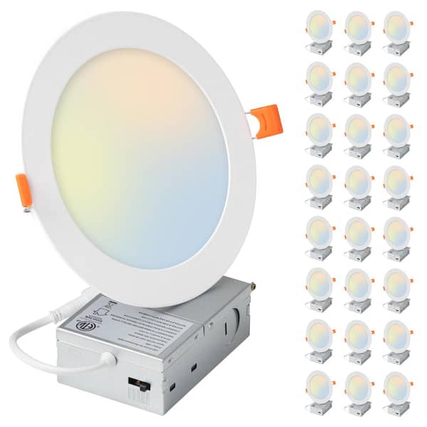24 Pack 6 in. 5CCT Ultra-Thin LED Recessed Light with Junction Box, Dimmable Integrated LED Recessed Light Trim