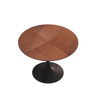 42 in. Oak Brown Modern Round MDF Coffee Table with Printed OAK Color Grain Tabletop, Metal Base
