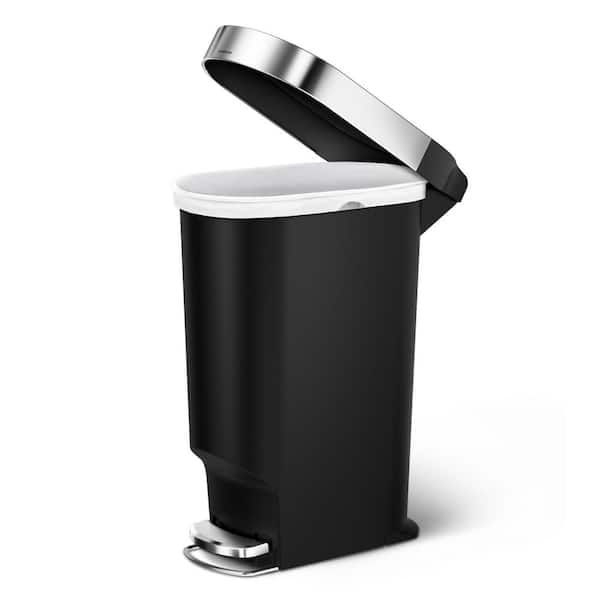 40L Slim Liner Rim Step Kitchen Trash Can, Black Plastic