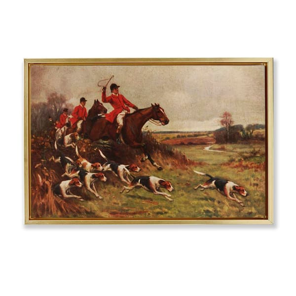Stupell Industries Hunting Dogs in Countryside by Tina Higgins Designs, Inc. Gold Floater Frame People Graphic Art Print 17 in. x 25 in.