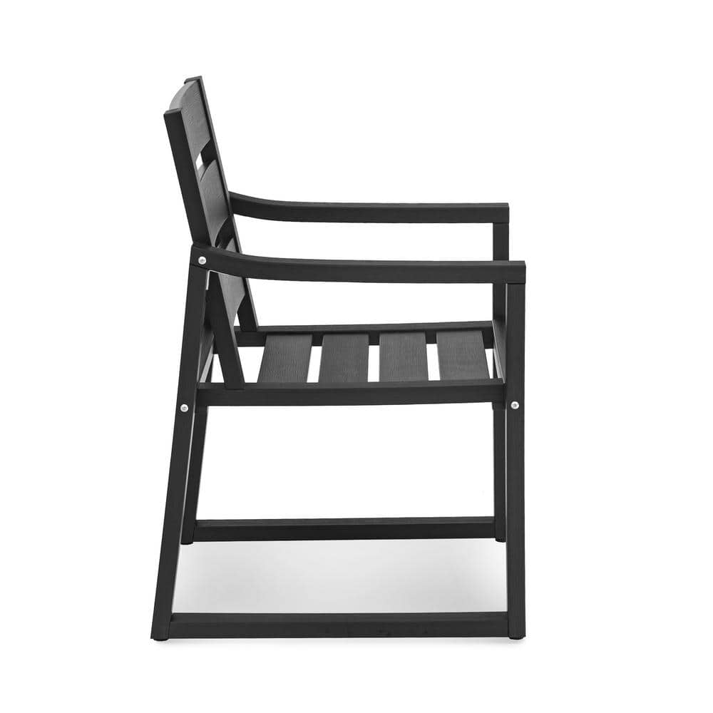 Black Metal Arm Dining Chairs with Square Legs, Set of 2