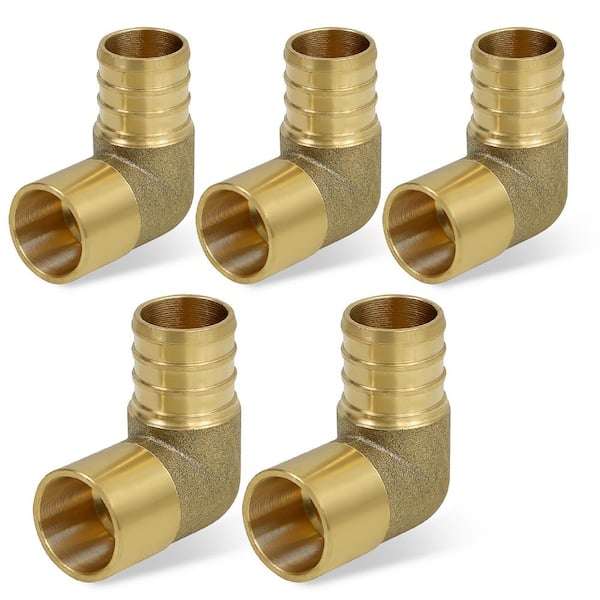 PLUMBFLEX 1/2 in. Brass Female Sweat x 3/4 in. Pex Barb 90-Degree Elbow Pipe Fitting (5-Pack)