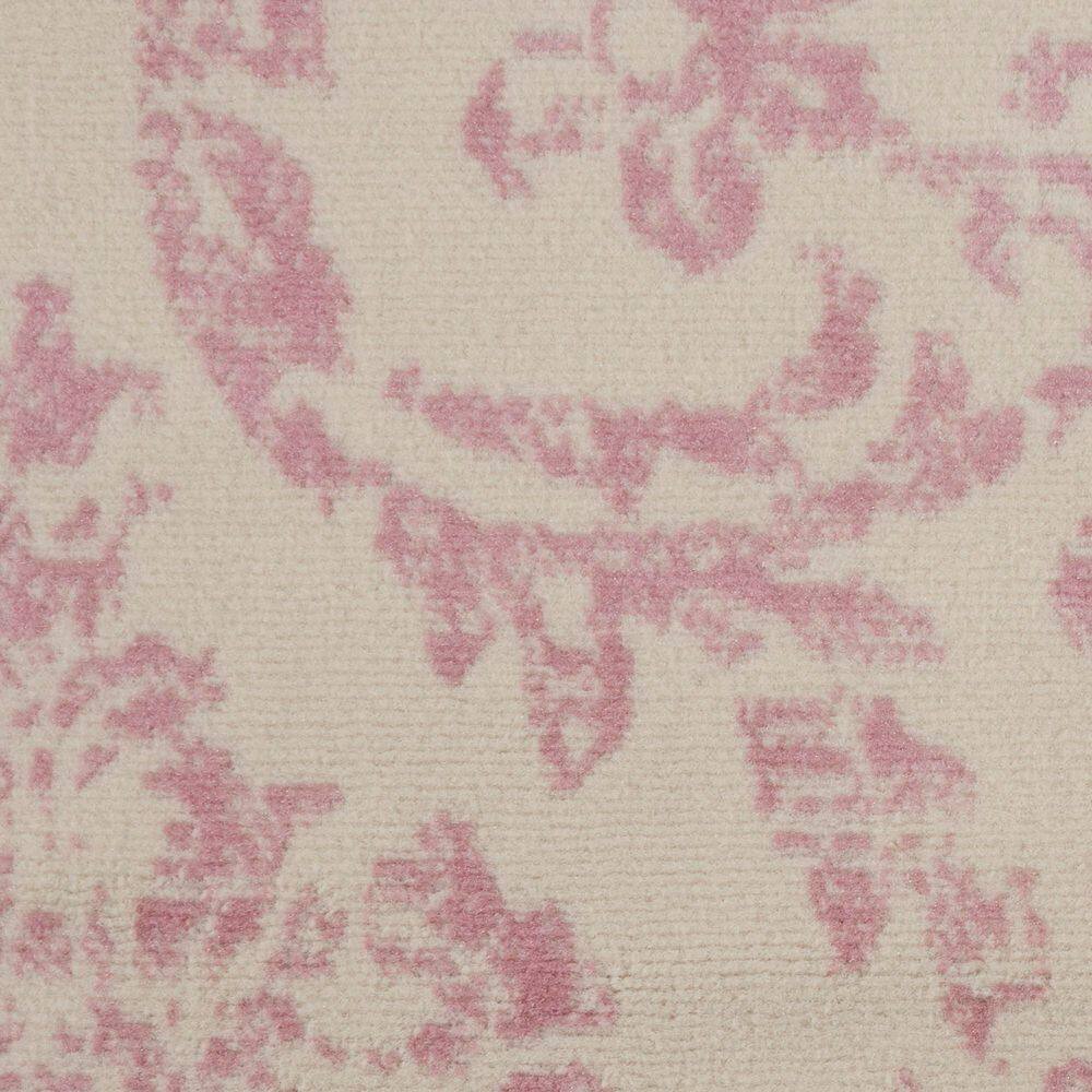 Jubilant Ivory and Pink Round Synthetic Area Rug, 5'3"