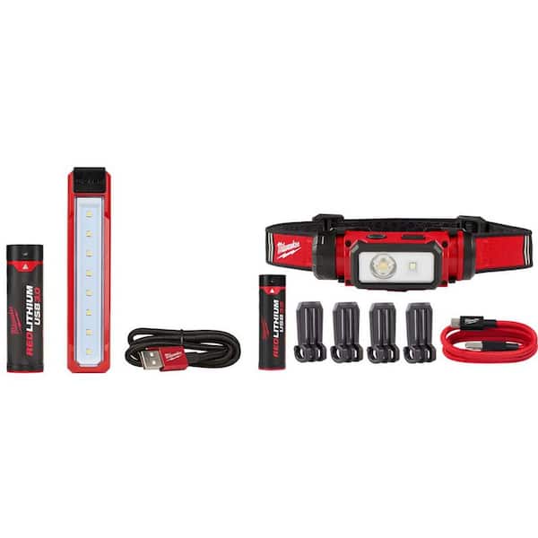 445 Lumens LED REDLITHIUM USB Rover Pocket Flood Light & 600 Lumens LED REDLITHIUM Hard Hat Headlamp (2-Pack)