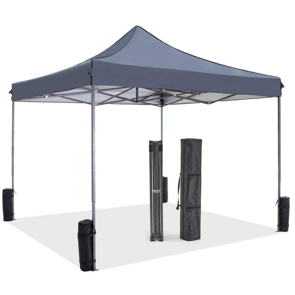 10 ft. x 10 ft. Outdoor Gray Adjustable Height Portable Pop Up Canopy Tent 
