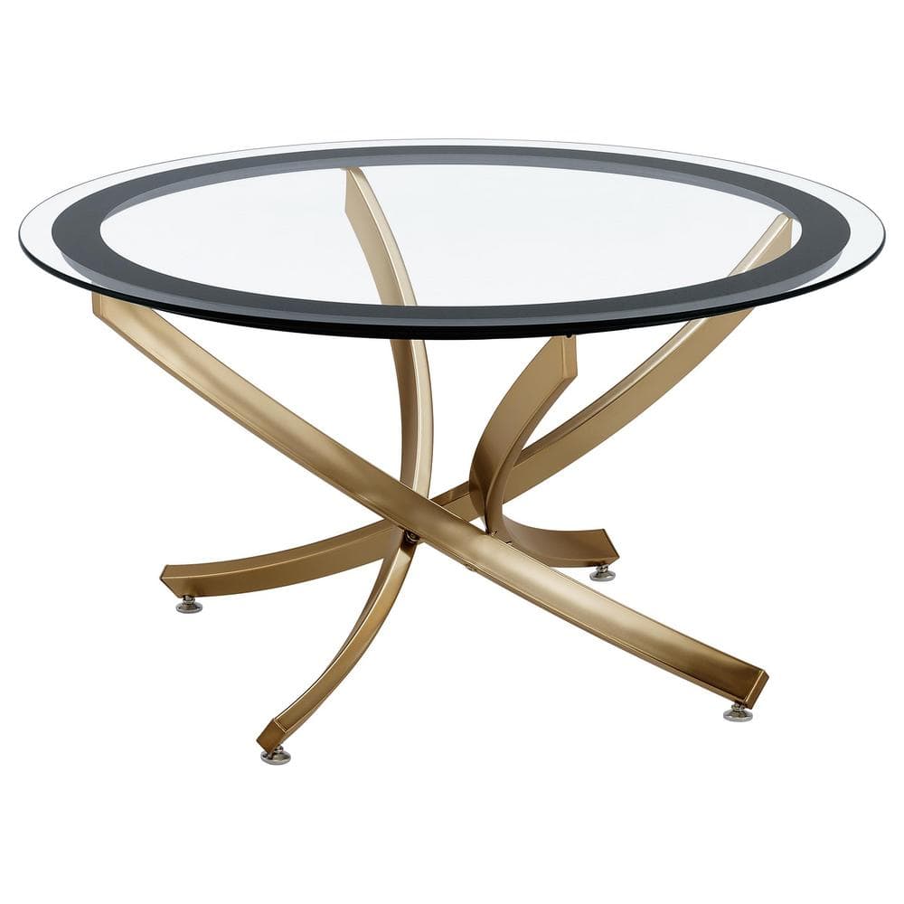 Round Gold Glass Top Coffee Table with Metal Base