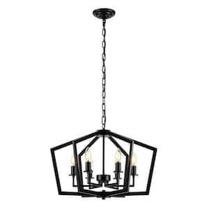 6-Light Dimmable Matte Black Geometric Chandelier for Kitchen Island, Living Room with no Bulbs Included