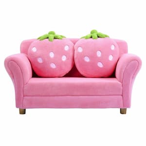 Pink Kids Strawberry Armrest Chair Sofa with Cushions