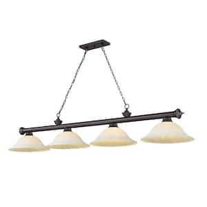 Cordon 4-Light Bronze with White Mottle Glass Shade Billiard Light with No Bulbs Included
