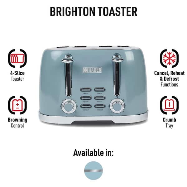 HADEN Brighton 1500-Watt 4-Slice Wide Slot Skye Blue Toaster with 