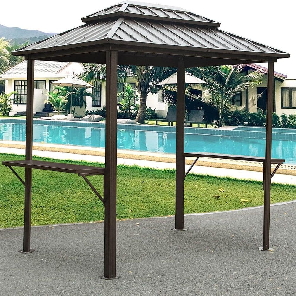 Black Aluminum 8' x 6' Grill Gazebo with Double Roof