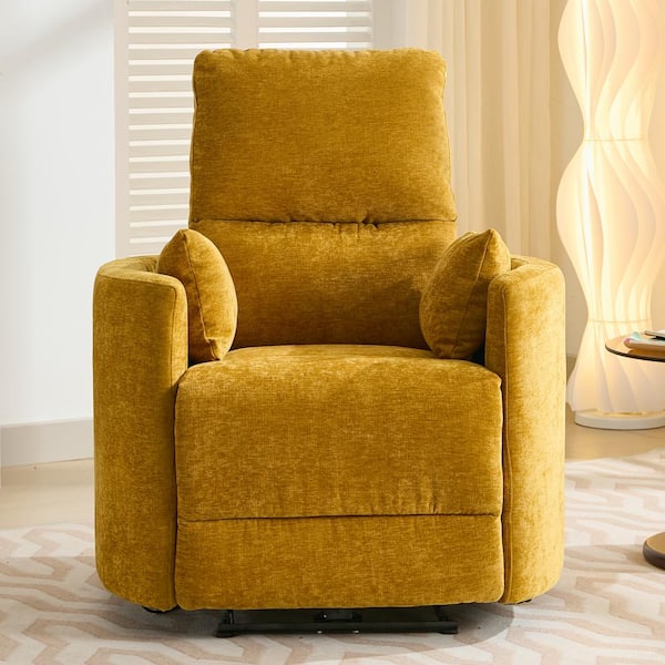 JEAREY Chenille 3-Position Yellow Power Recliner with USB and Two Pillows for Living Room