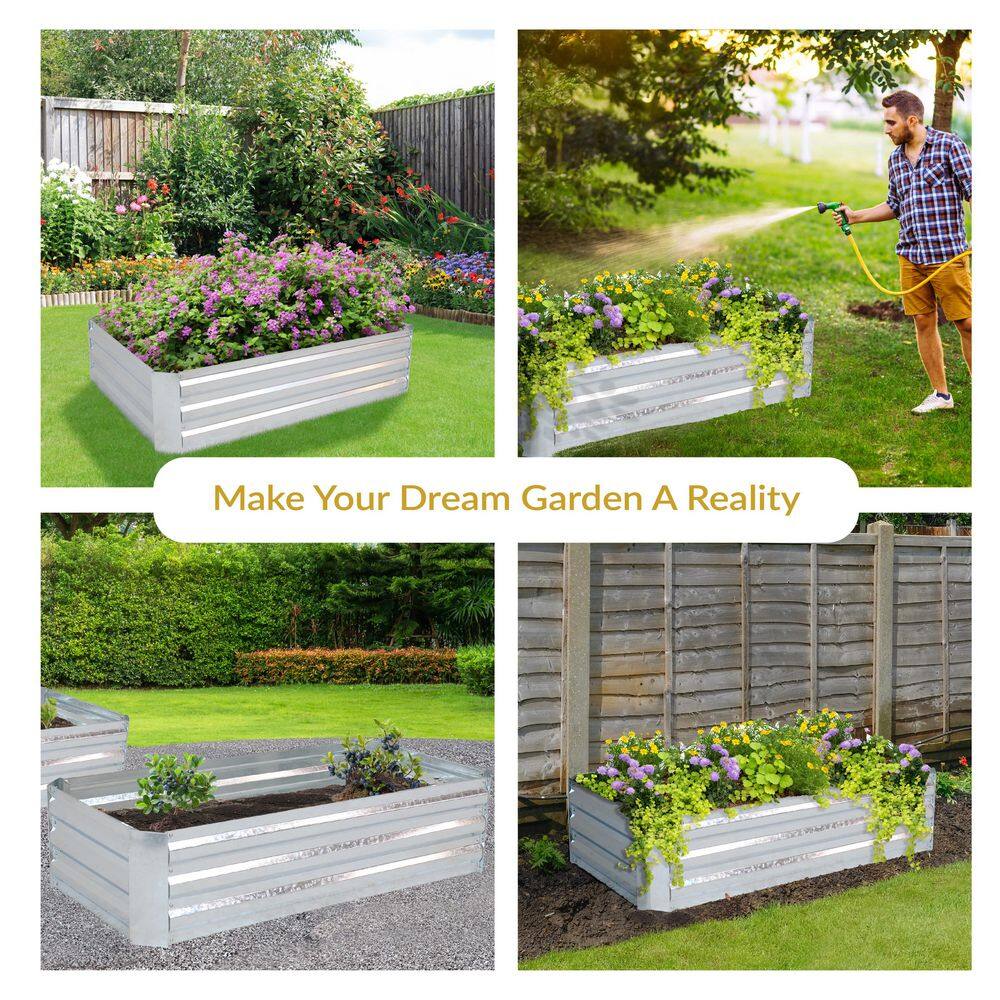 Silver Galvanized Steel Raised Garden Bed for Outdoor Plants