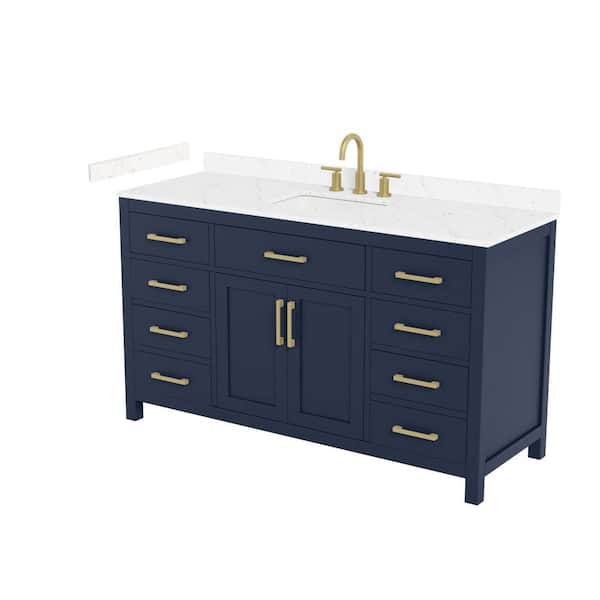 Beckett 60 in. Single Freestanding Dark Blue Bath Vanity with Carrara Cultured Marble Top