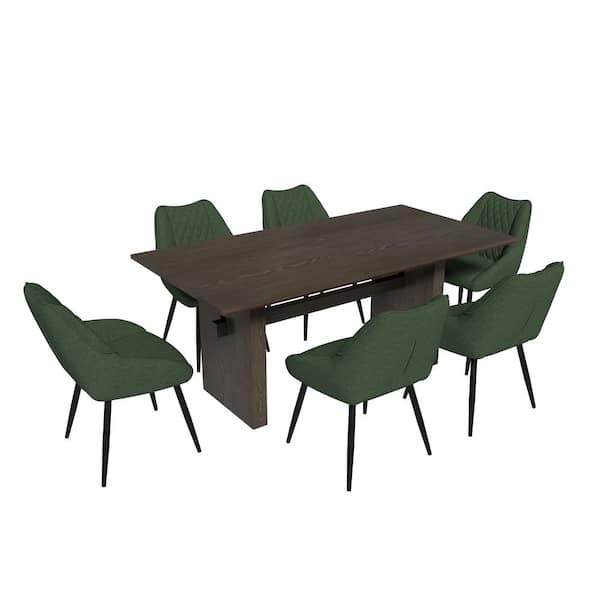 7-Piece Brown Table Fabric Chair Dining Set