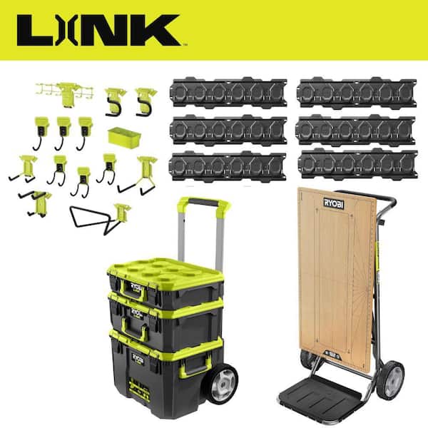 LINK 20-Piece Wall Storage Kit, Standard Tool Box, Rolling Tool Box, Medium Tool Box and SPEED BENCH Mobile Workstation