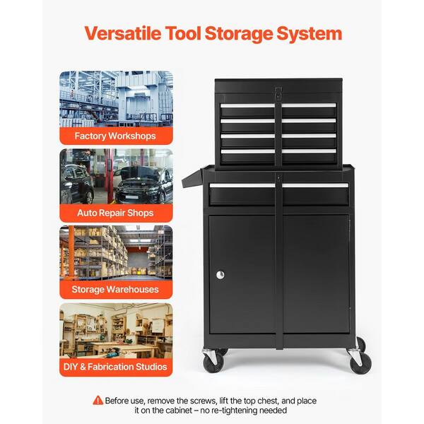Rolling Tool Chest with Detachable Top Metal Toolbox, Lock Bar, 2-in-1, 11 in. Width, 5 Drawers Tool Cabinet Organizer