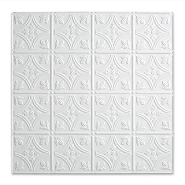 Fasade Traditional Style #1 2 ft. x 2 ft. Vinyl Lay-In Ceiling Tile in Gloss White
