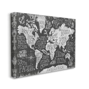 Children Mythical Creatures Black White Chalk Map by Mary Urban Unframed Print Abstract Wall Art 36 in. x 48 in.