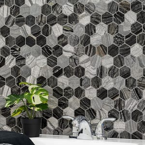 Henley Hexagon 12 in. x 12 in. Textured Marble Floor and Wall Mosaic Tile (1 sq. ft. / each)