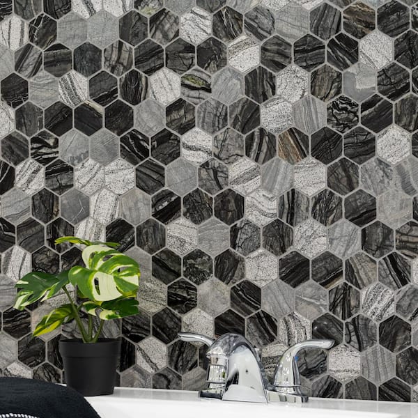 Henley Hexagon 12 in. x 12 in. Polished Marble Mesh-Mounted Mosaic Floor and Wall Tile (1 sq. ft. / each)