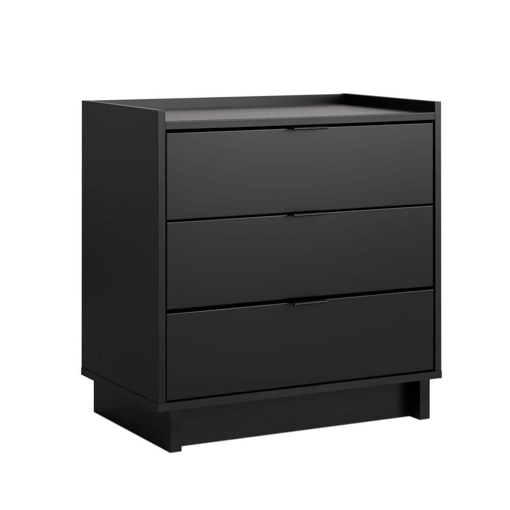 Simple Black 3-Drawer Modern Nightstand