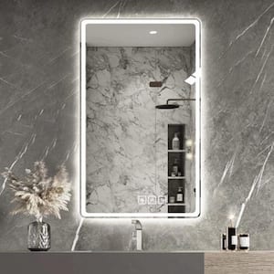 40in. W x 32 in. H Minimalist Rectangular Frameless Wall Bathroom Vanity Mirror in Glass with Front Light and Lighting