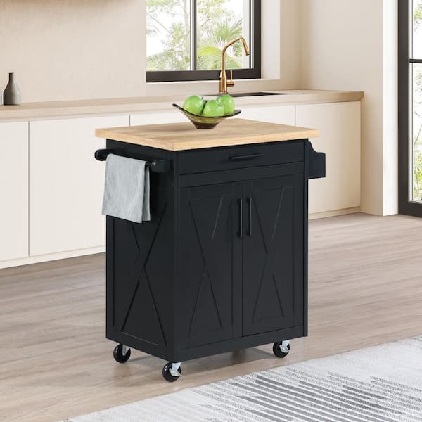 Bolten Black Wood 32 in. Kitchen Island with Drawer