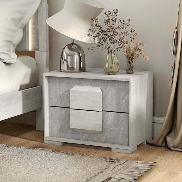 Furniture of America Bulevard Washed White and Stone Gray 2-Drawer 23.5 in. W Nightstand