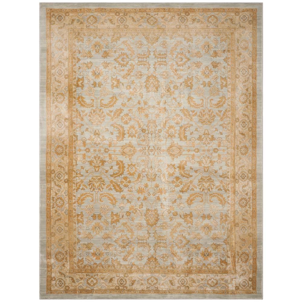 Light Blue and Gold Rectangular Synthetic Area Rug