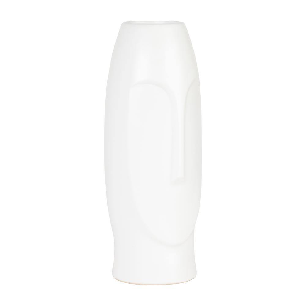 White Ceramic 14" Face Design Table Vase