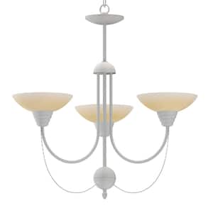 3 Lights Textured White Chandelier with Scavo glass shade