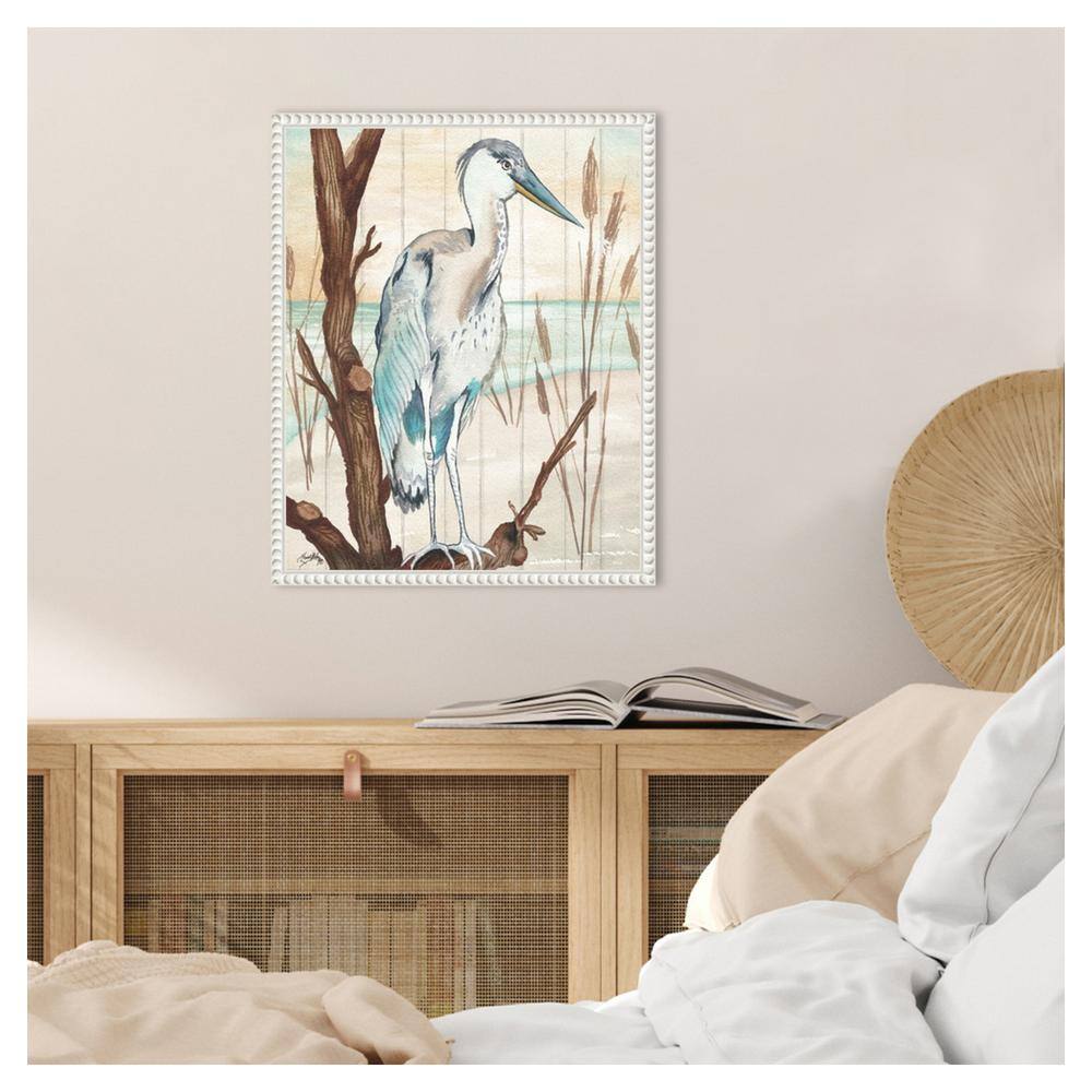 Heron on Branch Coastal Canvas Framed Wall Art 16 x 20
