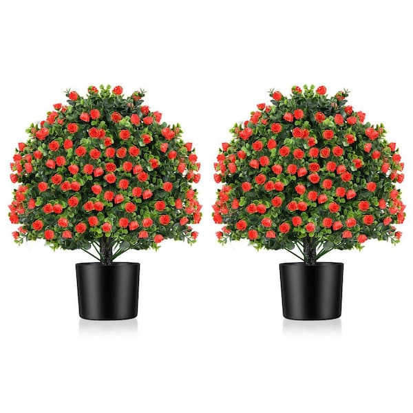 1.8 ft. Artificial Red Rose Topiary Ball Tree with Flowers in Pot for In-Outdoor Decor (2-Pack)
