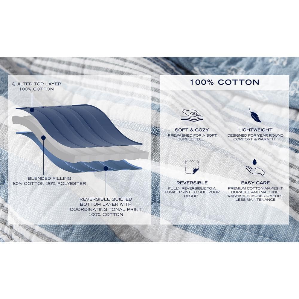 Grey Heather Reversible Cotton King Quilt Set