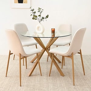 Linen Dining Chair with Oak Metal Legs (Set of 4)