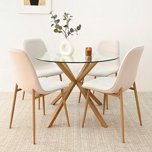 LAOTIES Linen Dining Chair with Oak Metal Legs (Set of 4)